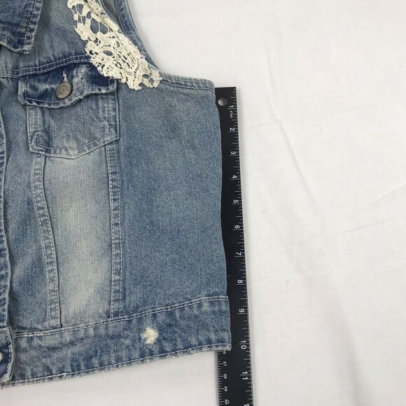 Amethyst Jeans Denim Vest Embellished Button Front Blue Distressed Lace Size Xl‎ - Picture 5 of 8